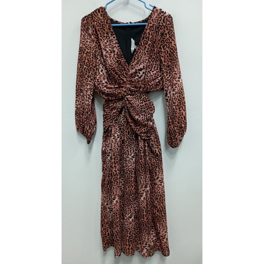 Ranna Gill Anthropologie Womens Midi Dress Medium Brown Animal Print Cut Out New